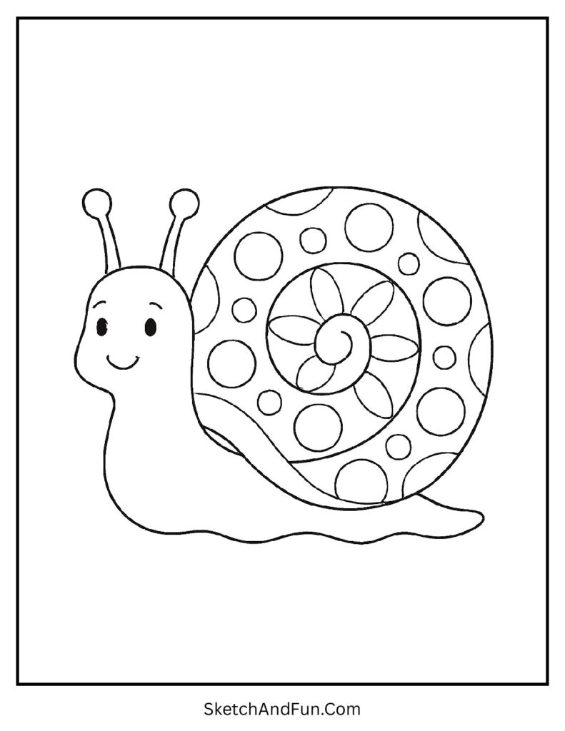 Snail with spiral shell used in easy alphabet coloring pages.