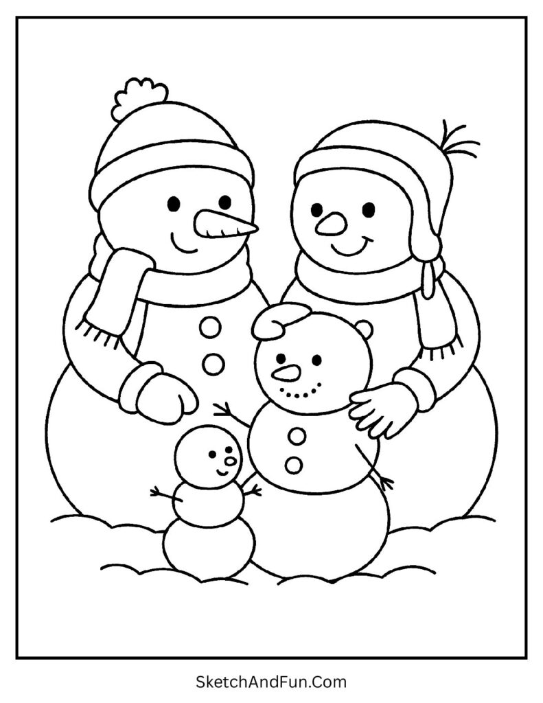 Snowman coloring pages line art of family building another snowman