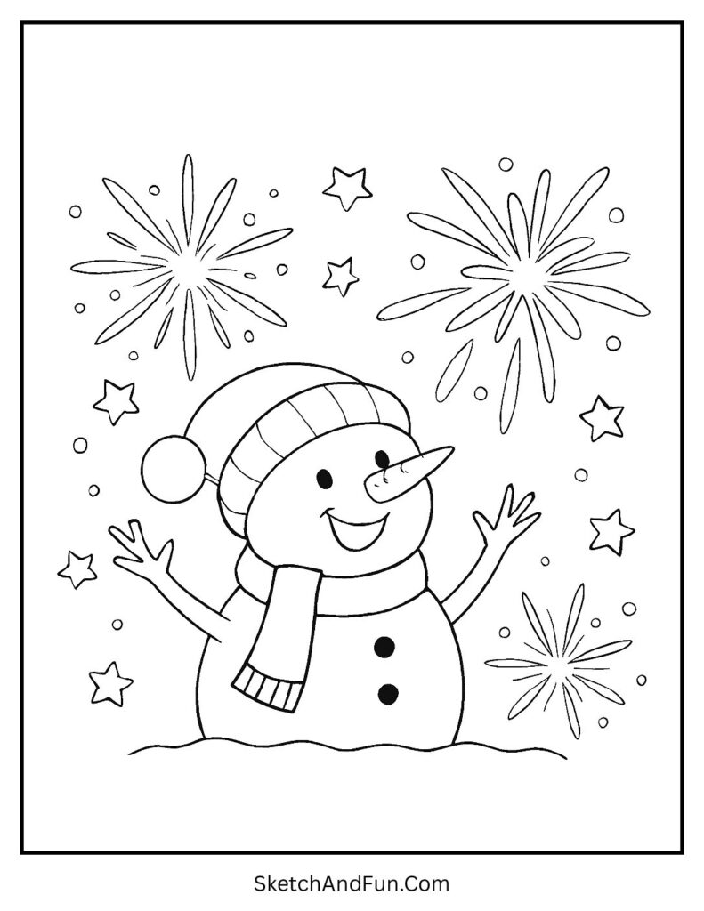 Snowman coloring pages fun scenes with fireworks celebration snowman