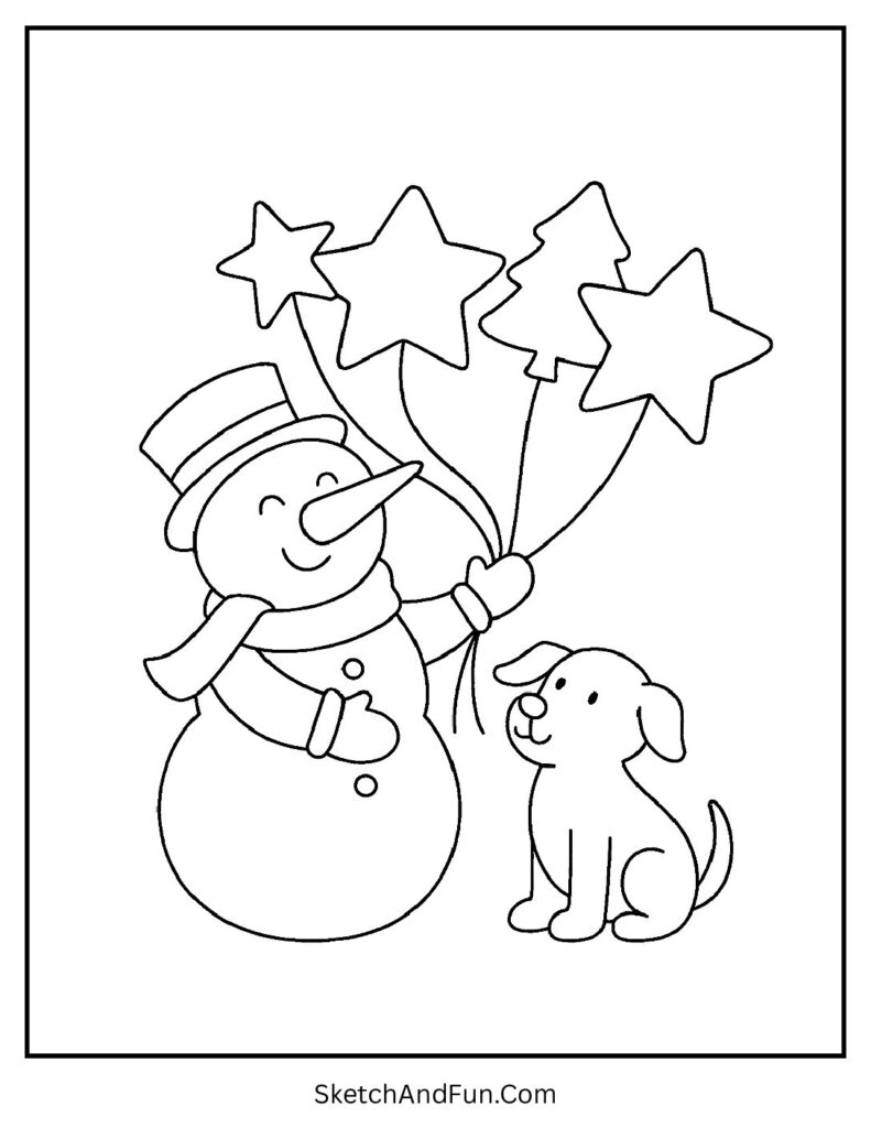 Snowman coloring pages kids printable pdf with snowman holding balloons