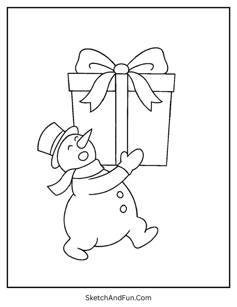 Snowman coloring pages large with snowman holding giant present