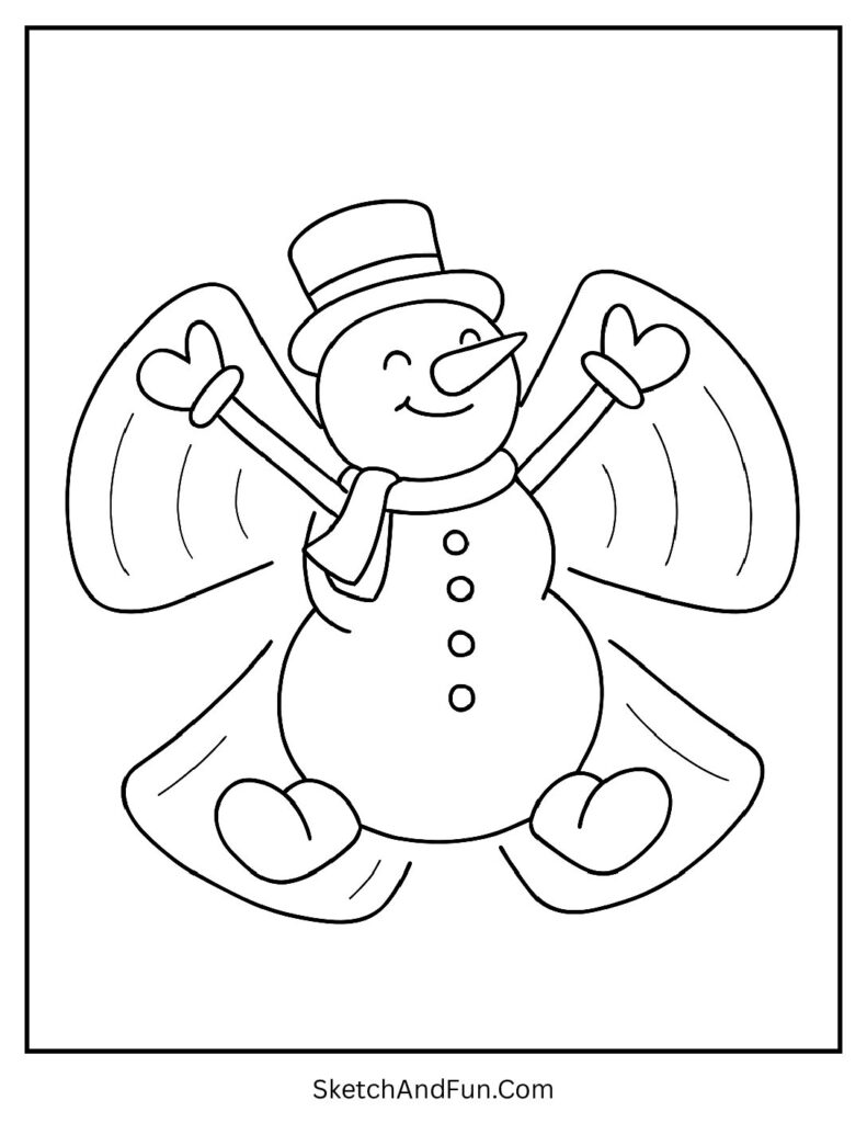 Easy snowman coloring pages of snowman making snow angels in snow