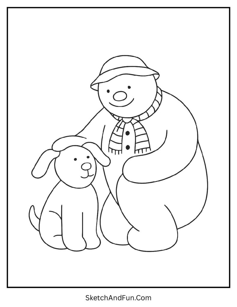 Snowman coloring pages cute faces with snowman and snowdog together