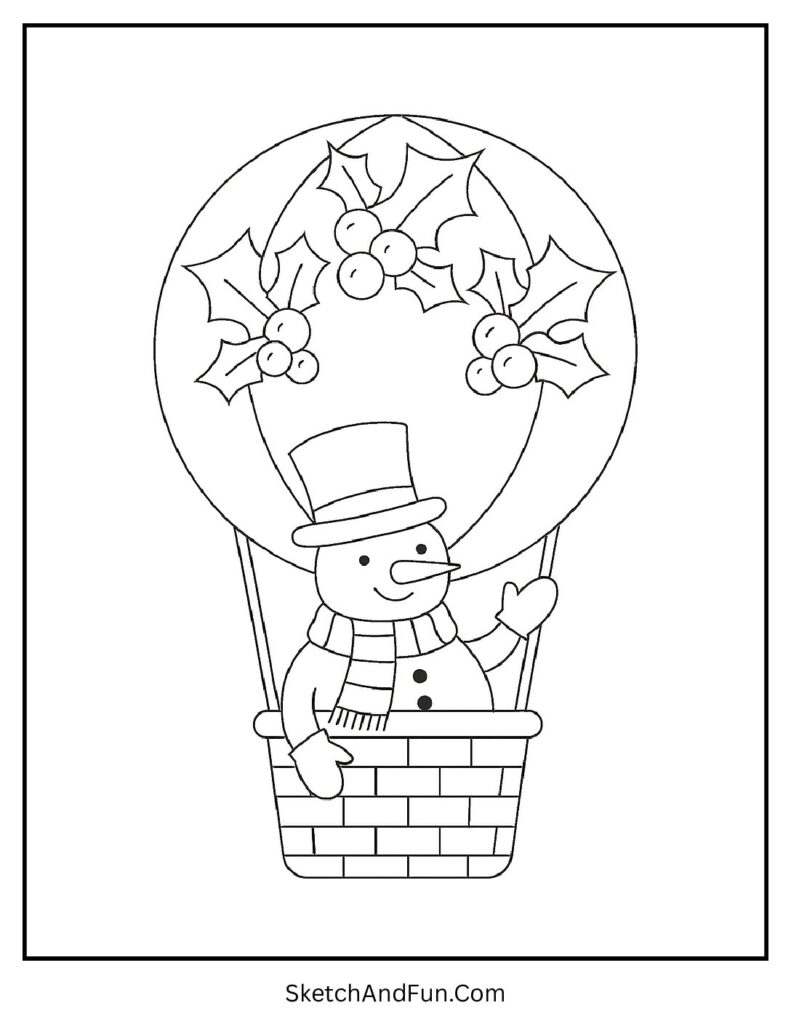 Snowman coloring pages free download featuring hot air balloon snowman