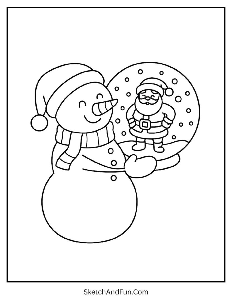 Snowman coloring pages black and white with snowman holding snow globe