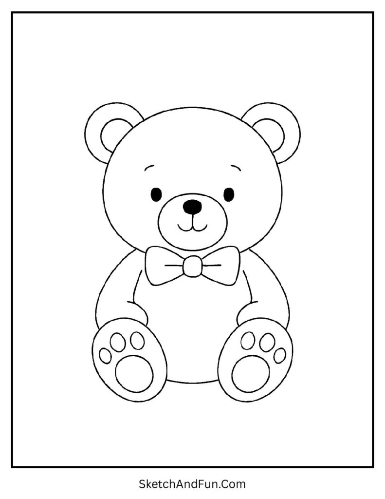 Teddy bear with a bowtie perfect for large print coloring pages easy.
