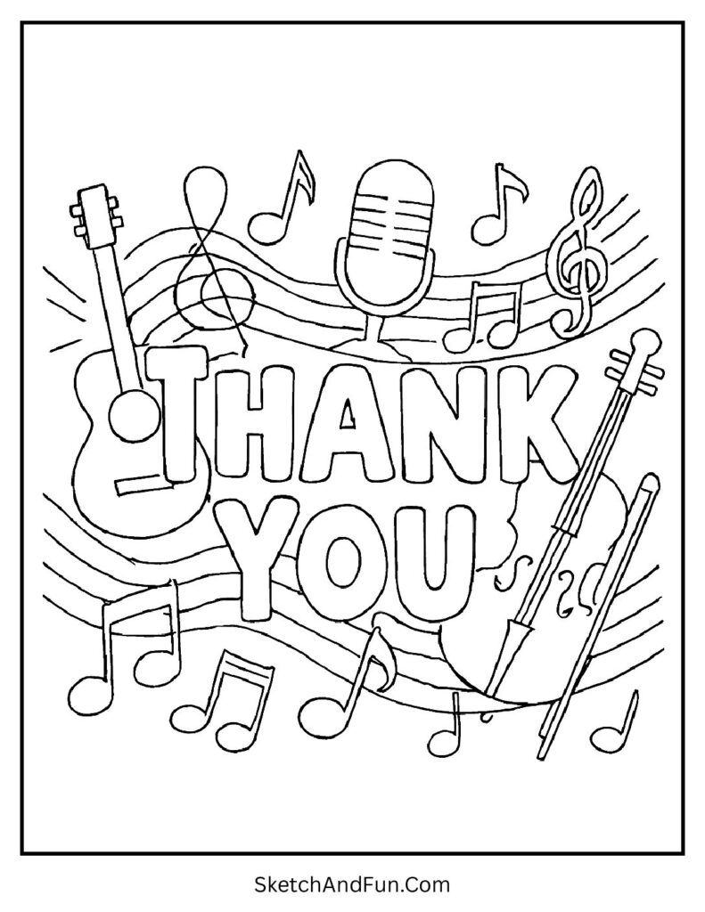 Thank You Musical Notes Coloring page pdf