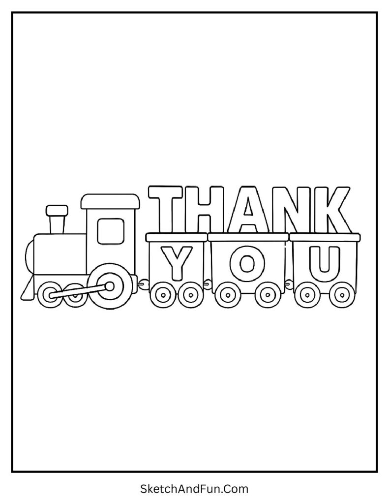 Thank you coloring pages for nursing home with a toy train pulling wagons.