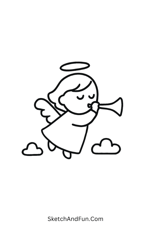 Christmas drawing inspiration with an angel playing a trumpet.