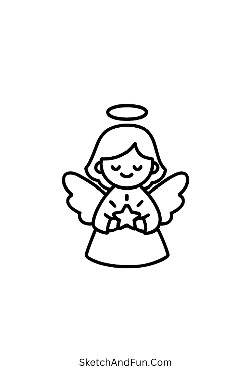 Angel holding shining star, gentle and calm for Christmas art collections