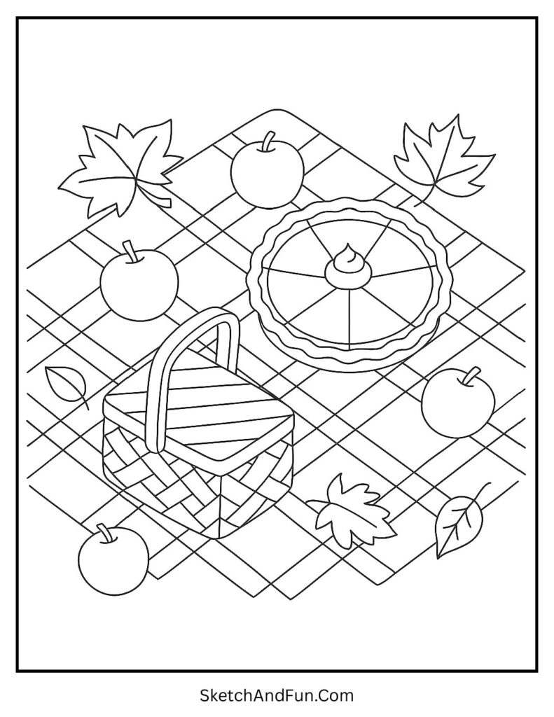 Autumn picnic blanket in cozy coloring pages autumn theme