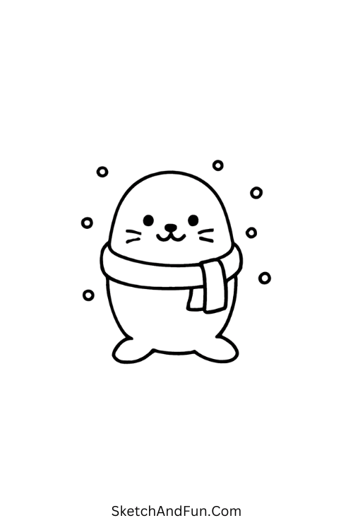 Seal wearing scarf, soft and lovely for winter Christmas drawing ideas.