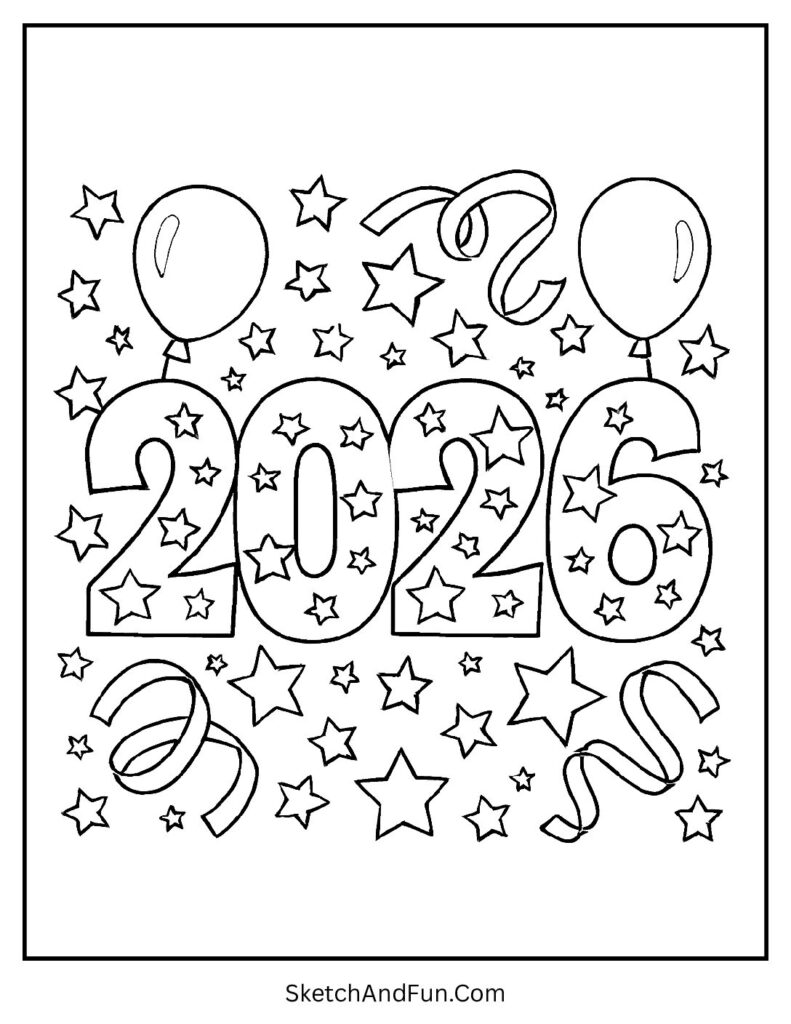 Big 2026 numbers to color – new year eve coloring pages free
