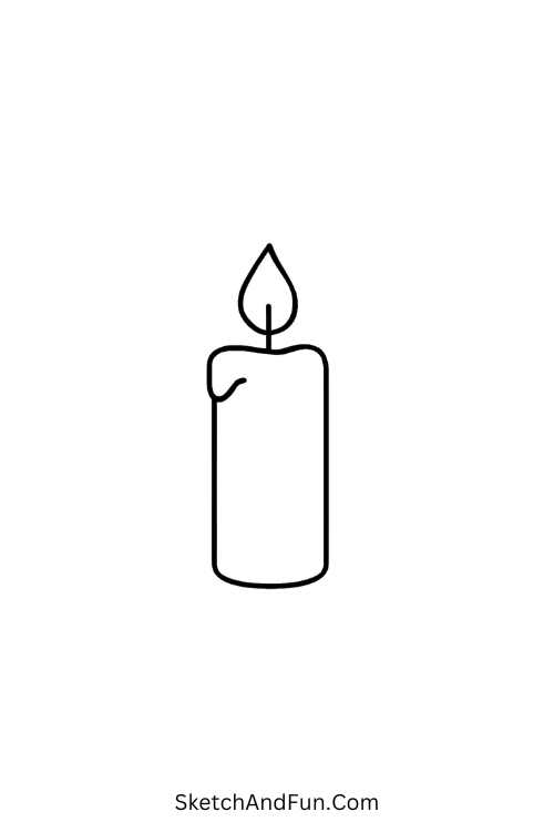 Christmas drawing tutorial of a glowing candle with a small flame.