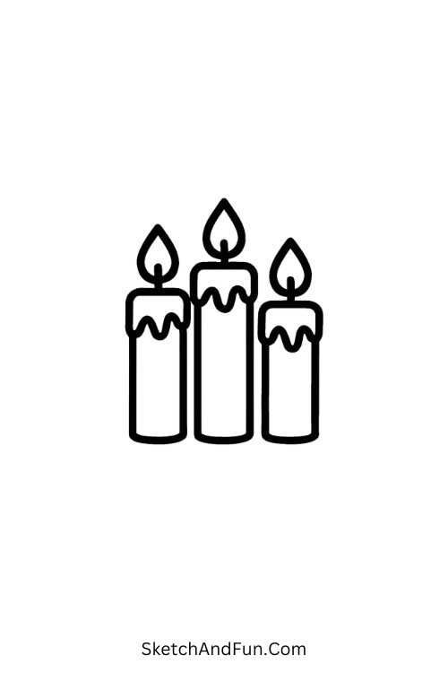Three candles softly glowing, calm and pretty for Christmas drawing inspiration.