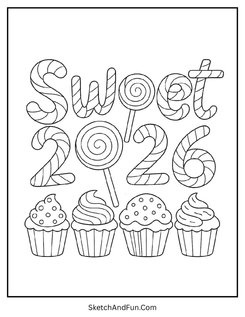 Candy sweets 2026 party – new year coloring pages high quality pdf