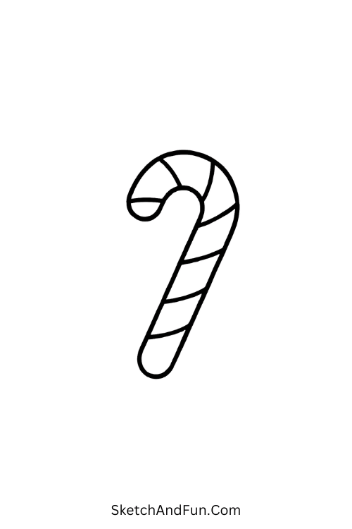 Christmas doodle ideas showing a striped candy cane with red and white curves.