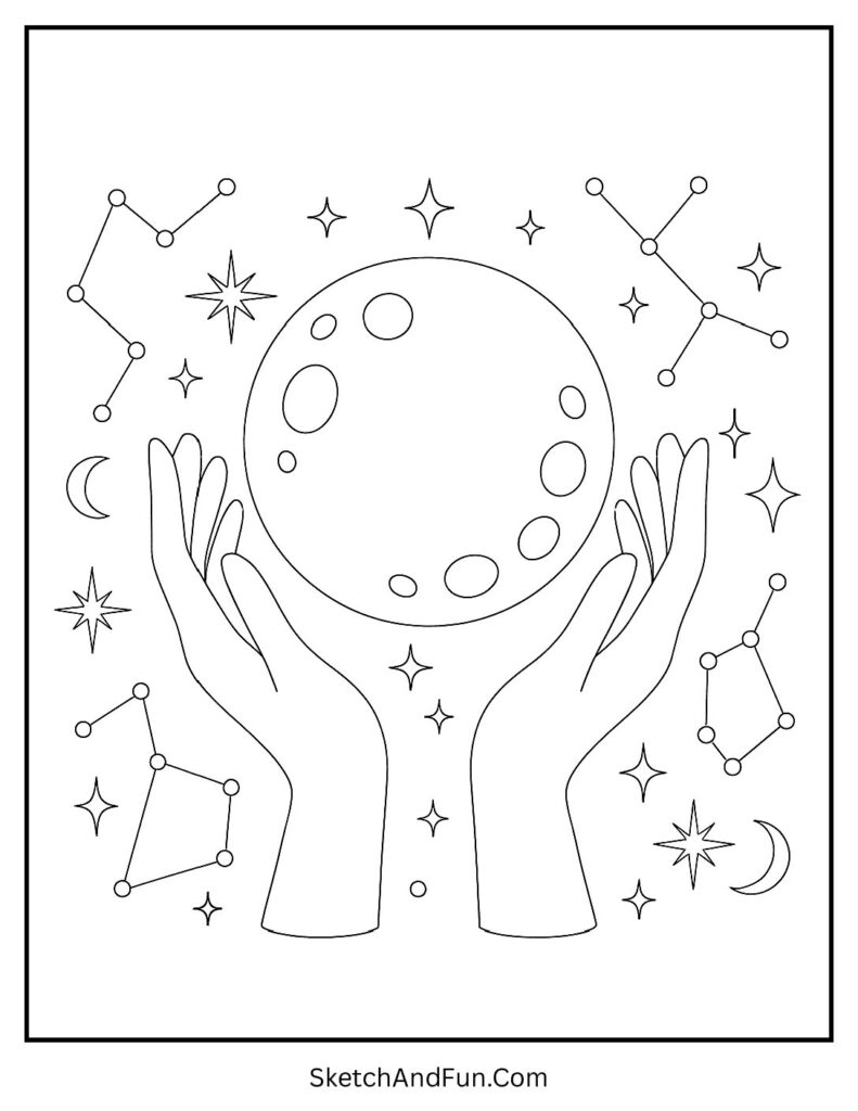 Celestial Hands Aesthetic Coloring Page pdf