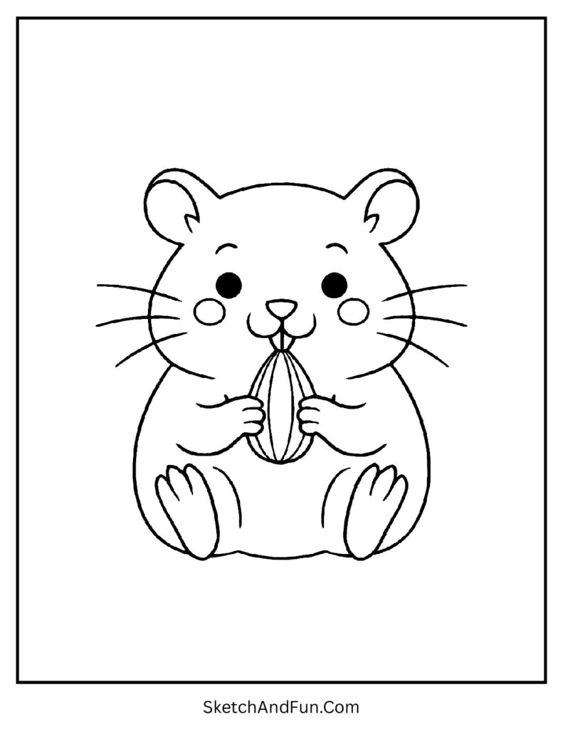 Hamster nibbling sunflower seed in kawaii coloring pages for cognitive development.