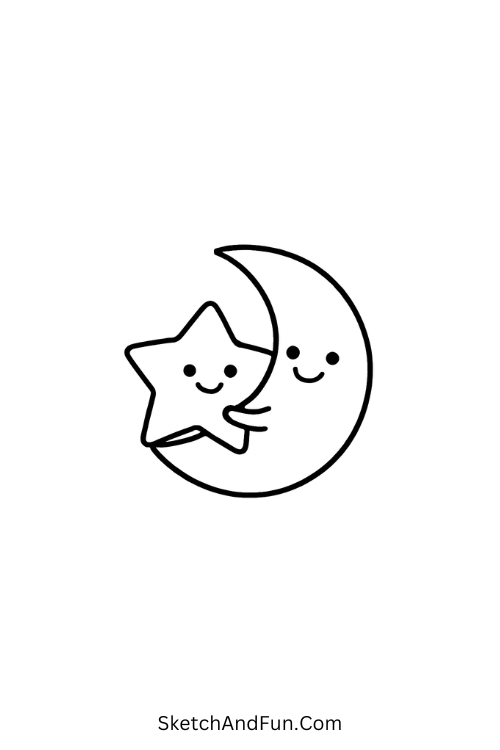 Moon and star hugging, magical and sweet for Christmas art.