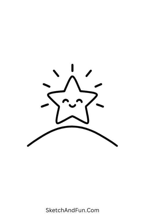 Glowing star shining bright, lovely for simple Christmas drawing ideas.