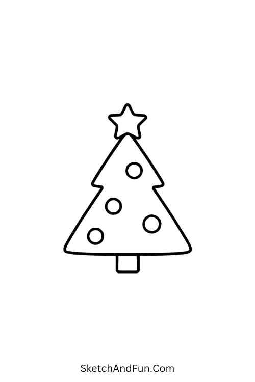 Christmas tree drawing ideas featuring a triangle tree with ornaments and a bright star.