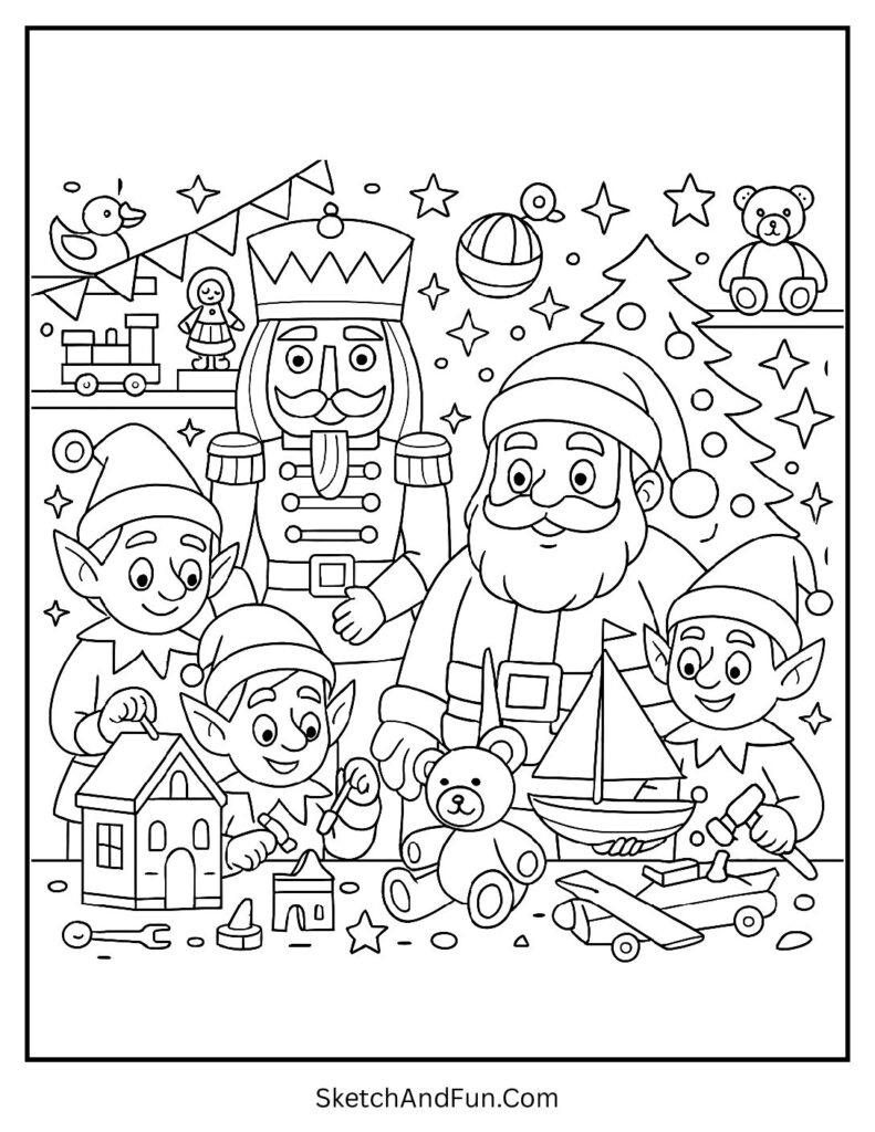 Nutcracker helping elves build toys from disney nutcracker coloring pages.