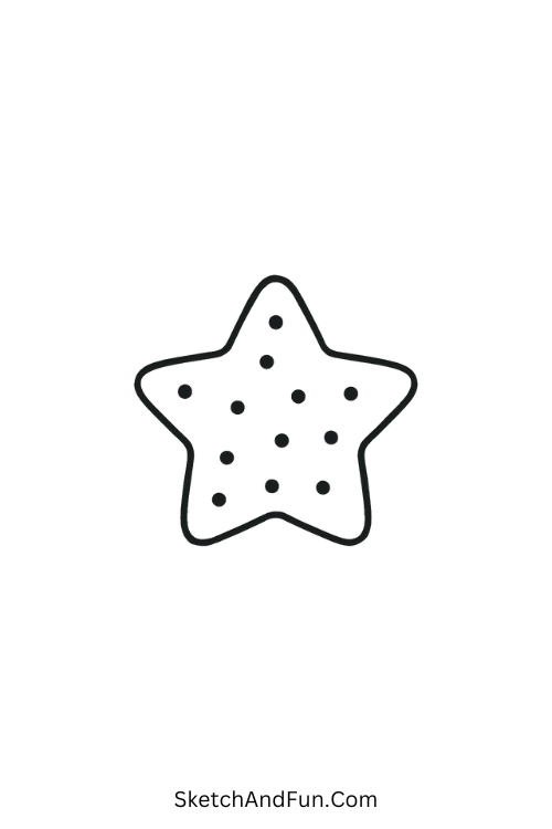 Festive doodles drawing featuring a star-shaped cookie with icing dots.