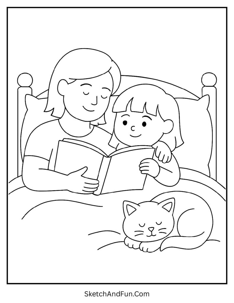 Bedtime story moment from cozy coloring pages bedtime edition
