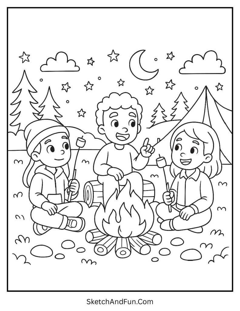 Campfire night fun from cozy coloring pages printable pdf kids & adults