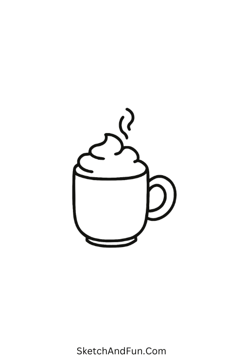 Hot cocoa with cream and sprinkles, cozy idea for cute Christmas drawing lists.