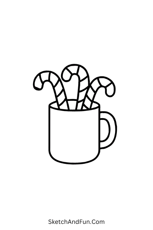 Mug filled with candy canes, cute and cozy for holiday doodle ideas.