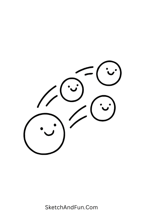 Snowballs with smiling faces, fun and lively for kids’ Christmas art.