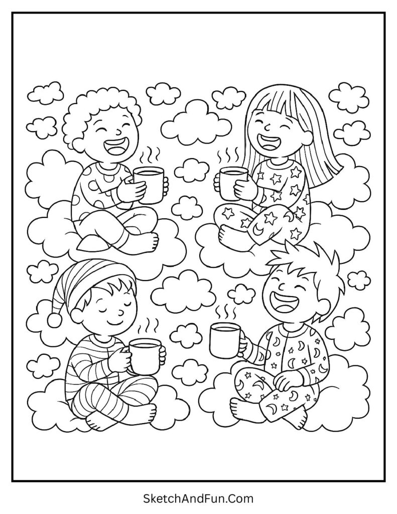 Pajama cloud party from cozy coloring pages colouring book companion