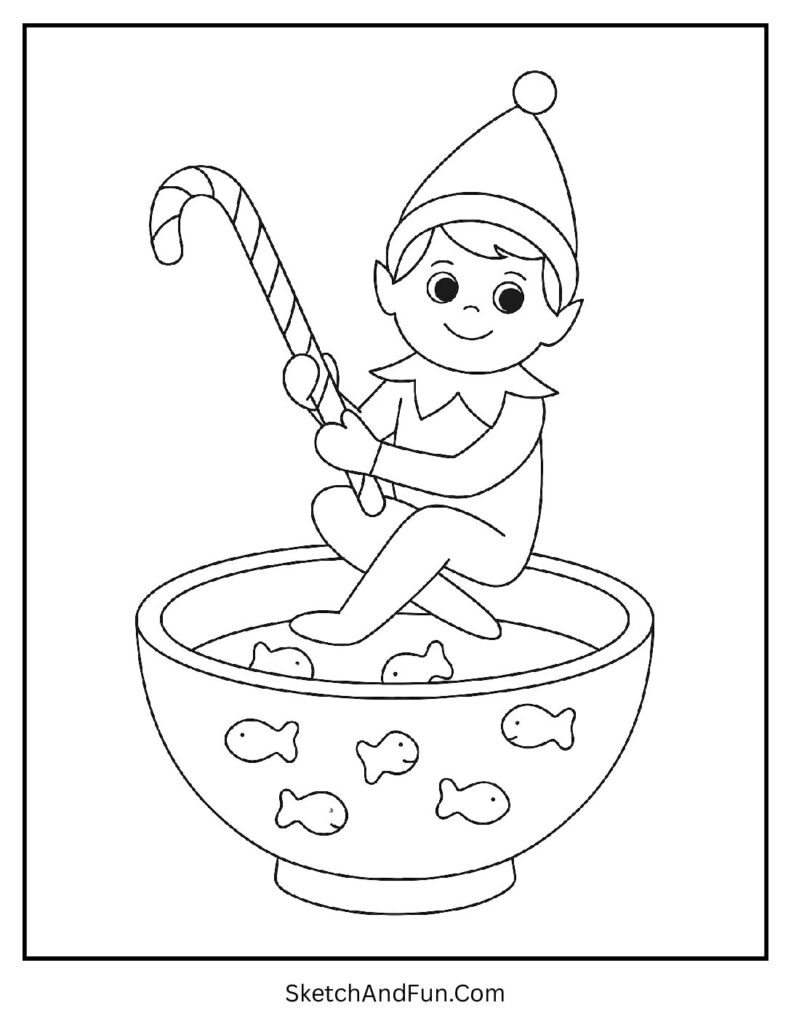 Elf fishing crackers in elf on the shelf coloring pages cartoon holiday sheet.