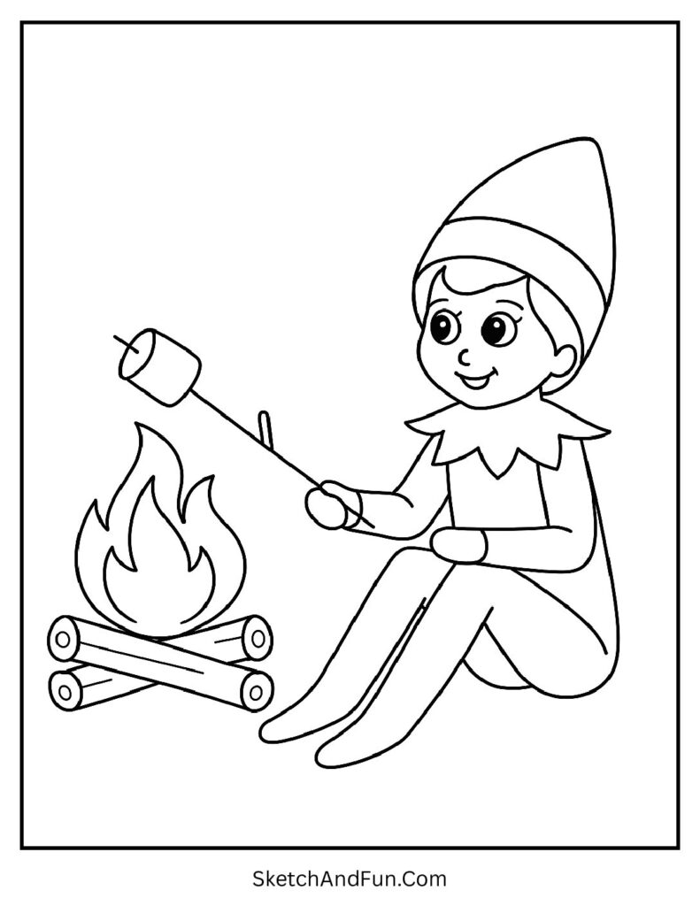 Elf roasting marshmallows in elf on the shelf coloring pages small miniature version.