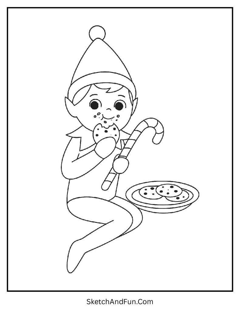 Elf sneaking cookies in elf on the shelf coloring pages boy printable pack.