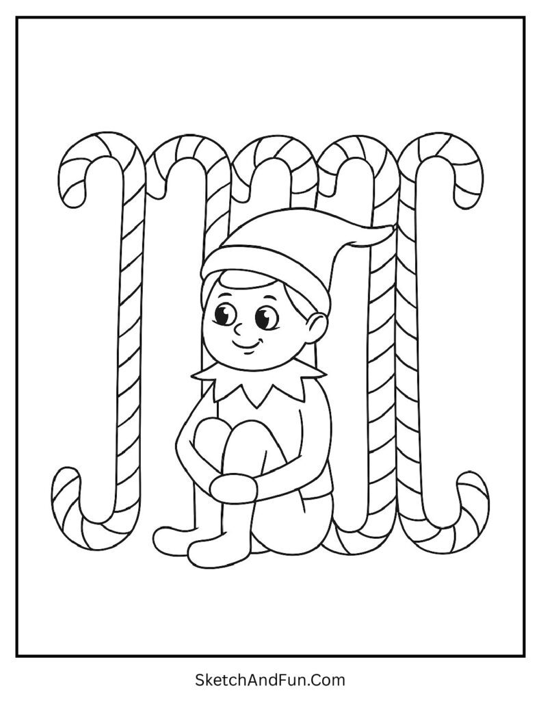 Elf in candy cane jail in elf on the shelf coloring pages christmas printable.