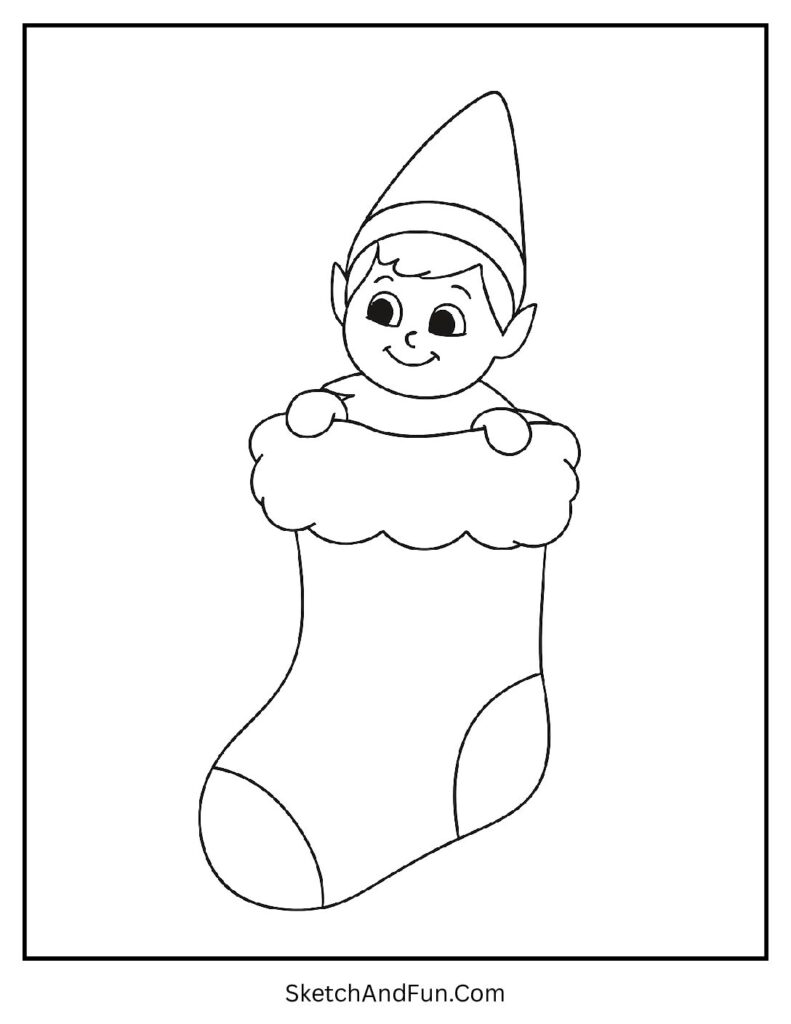 Elf in stocking top in elf on the shelf coloring pages holiday fun sheet.