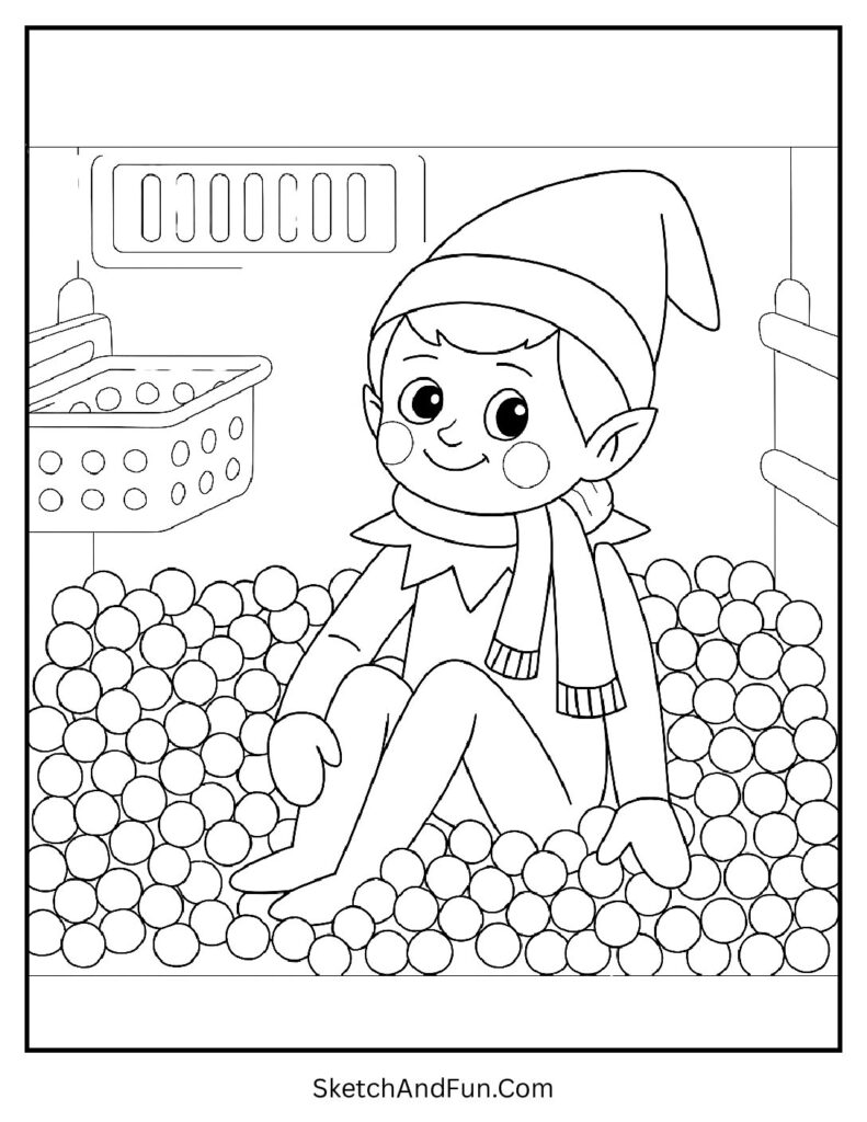 Elf sitting in freezer in elf on the shelf coloring pages easy fun sheet.