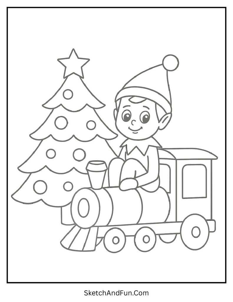 Elf on toy train in elf on the shelf coloring pages girl printable design.