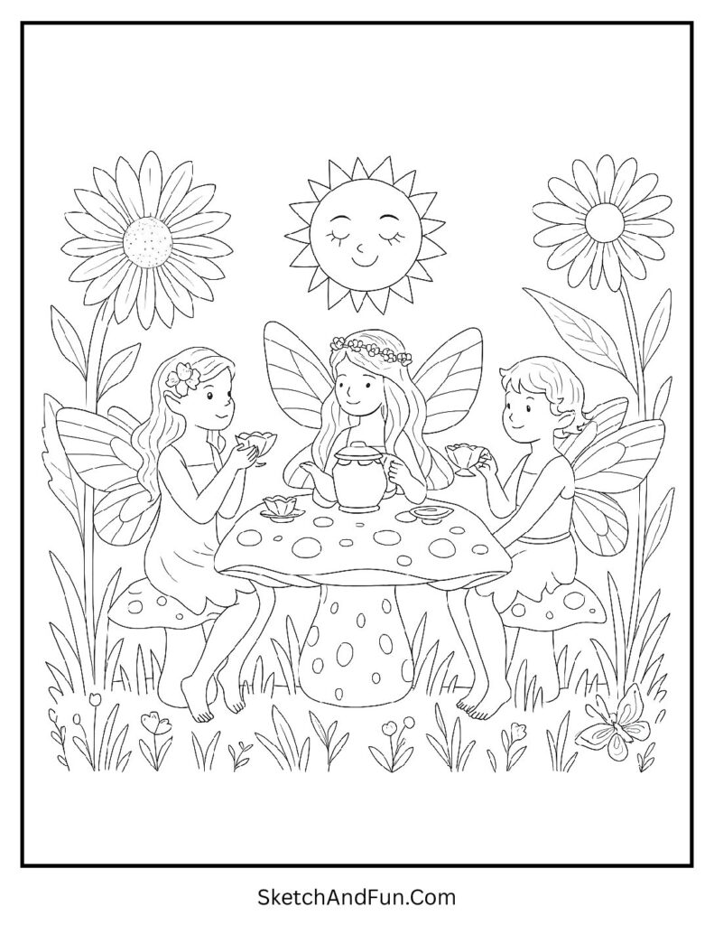 Fairy Tea Party Coloring Page pdf