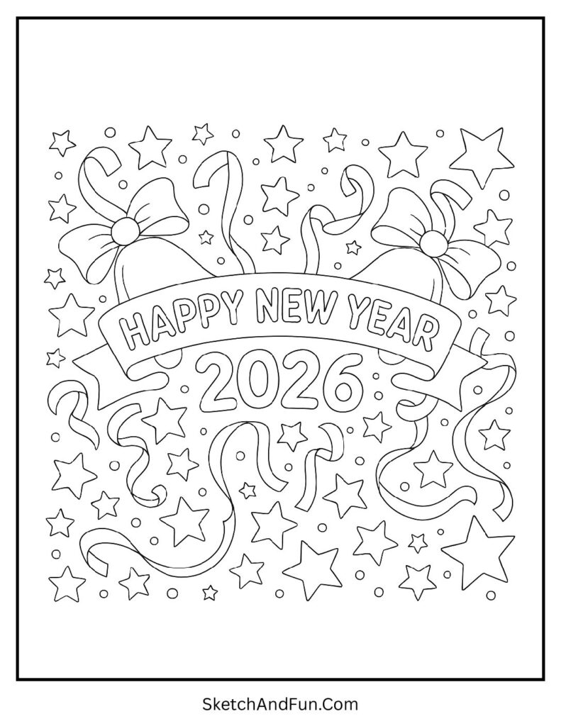 Festive banner 2026 design – fun new year coloring pages for kids