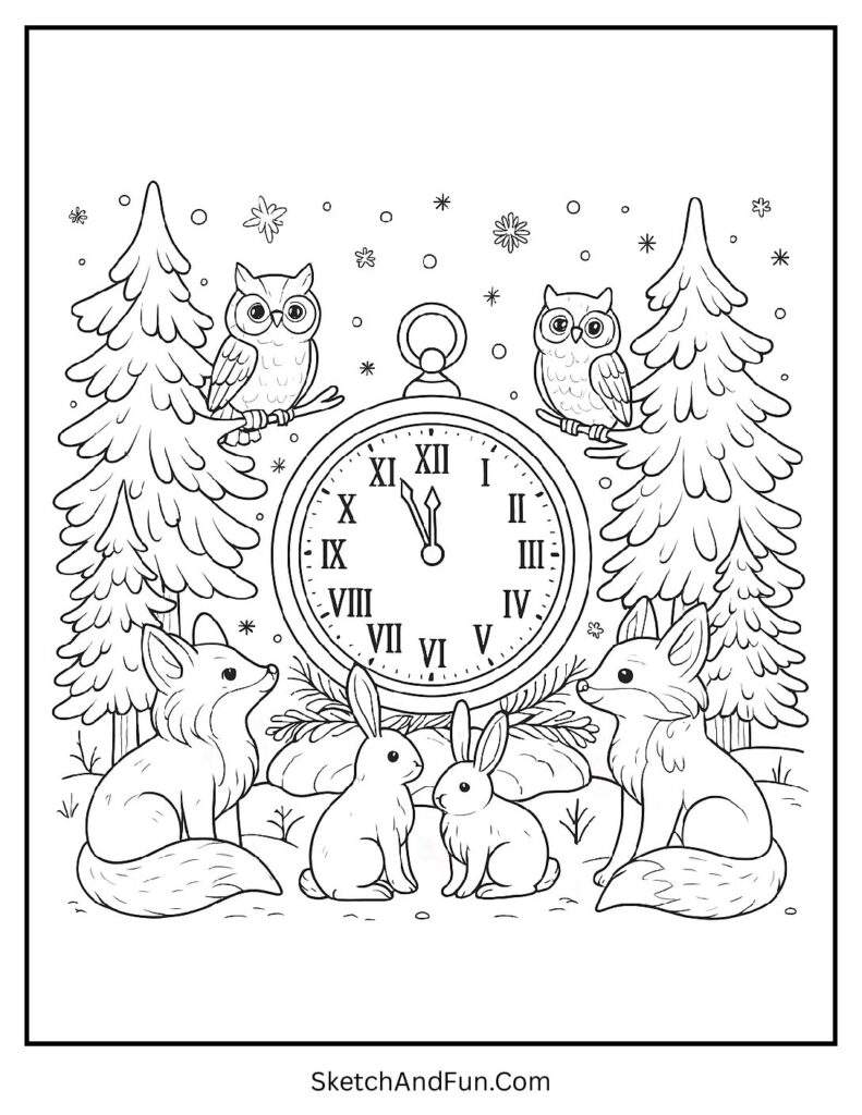 Forest animals countdown – new year coloring pages for toddlers free printable