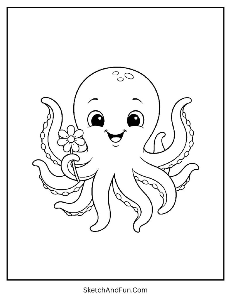 Octopus waving eight hands in kawaii coloring pages animals lively and fun.