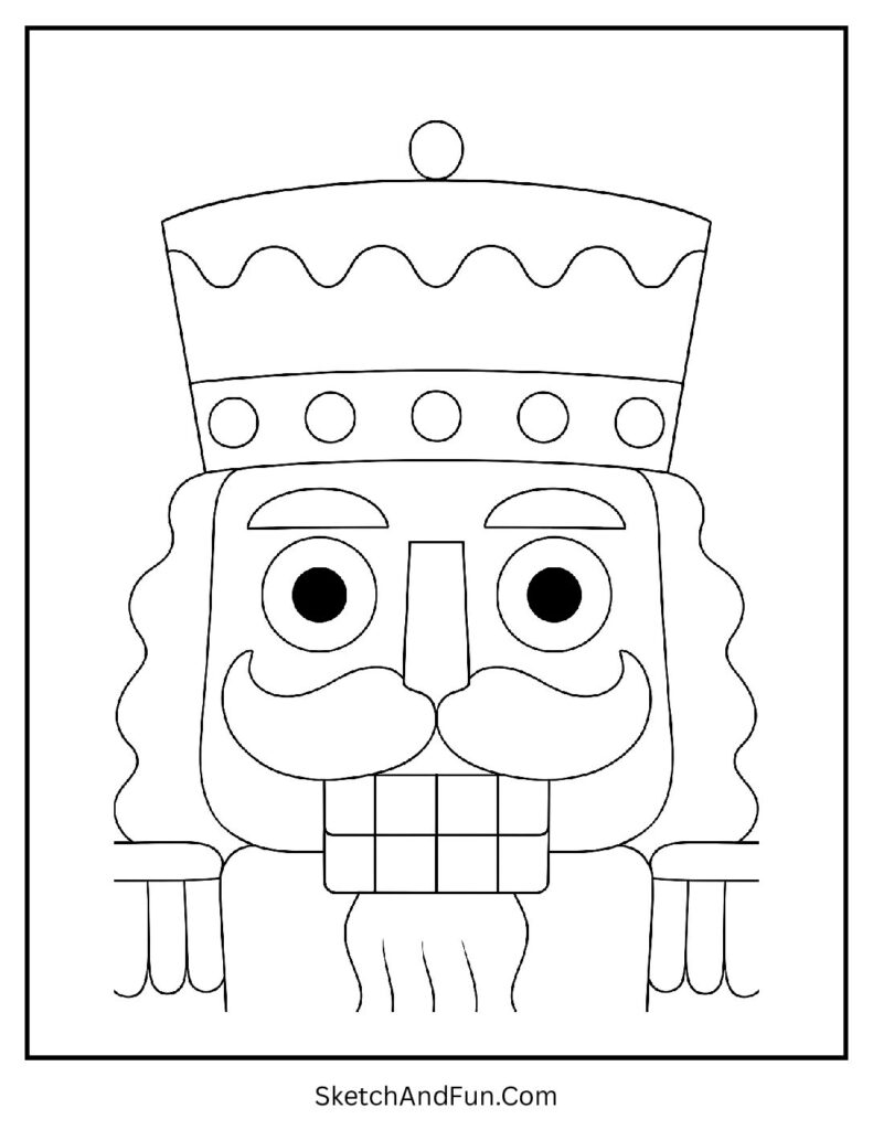 Funny Nutcracker face close-up from beginner nutcracker coloring sheet collection.