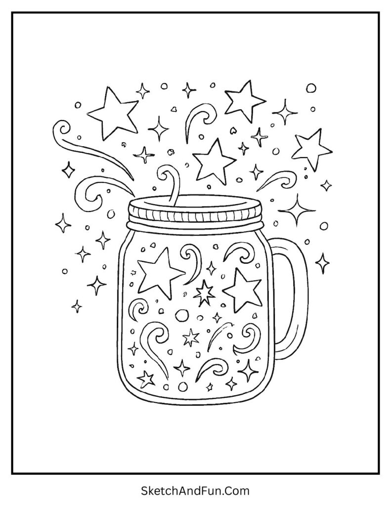 Star-filled mason jar for aesthetic marble coloring pages.