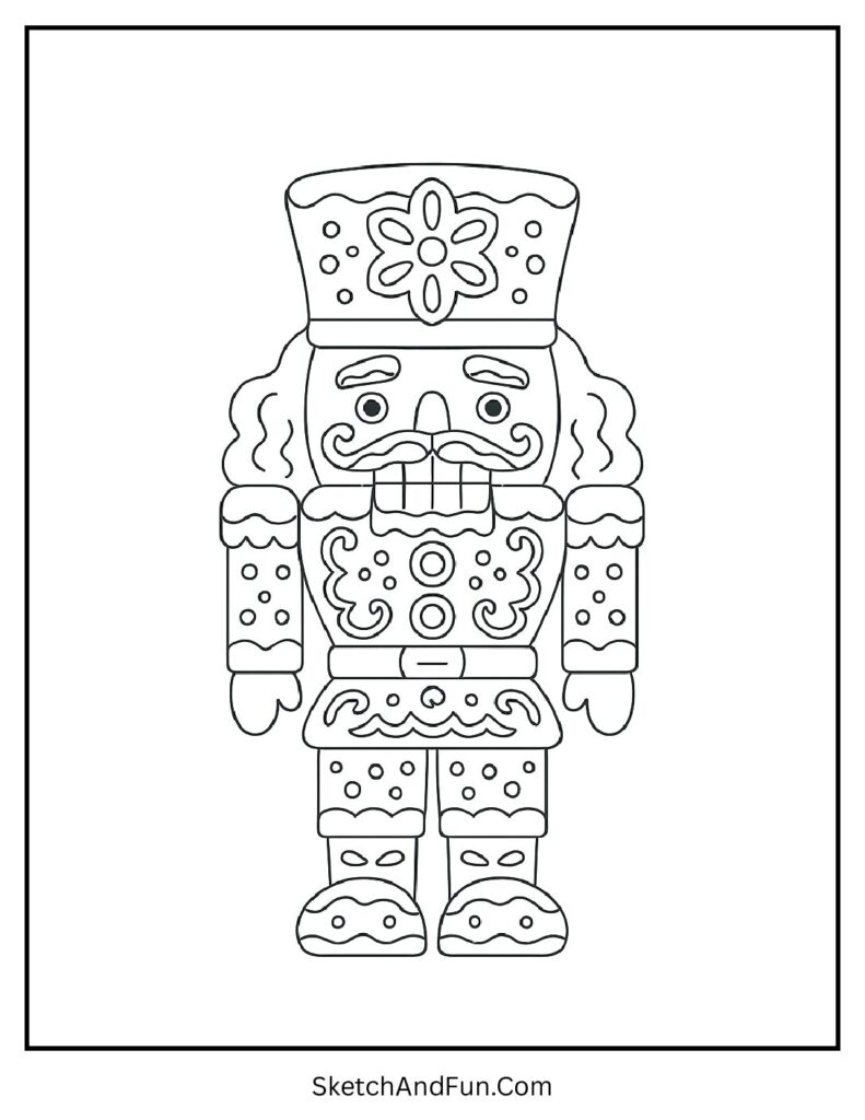 Gingerbread Nutcracker with icing buttons from nutcracker coloring pages holiday printable.