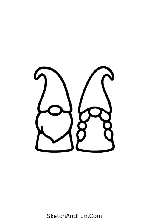 Two gnomes with tall hats, adorable and festive for Christmas doodle lovers.