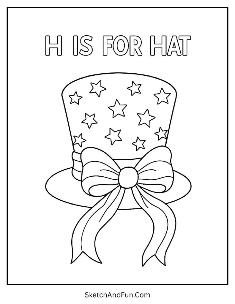 Bright hat with ribbons β letter H coloring page uppercase lowercase for learning.